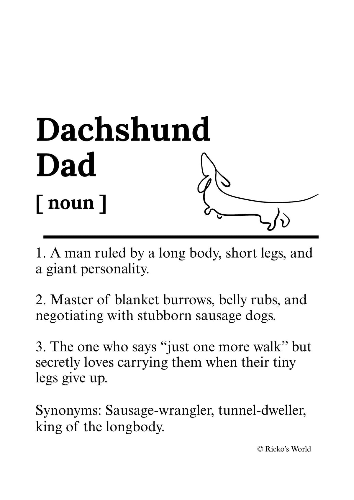 Dachshund Dad Dog Mum Definition print, digital download wall art for dog mums Australia | Rieko's World