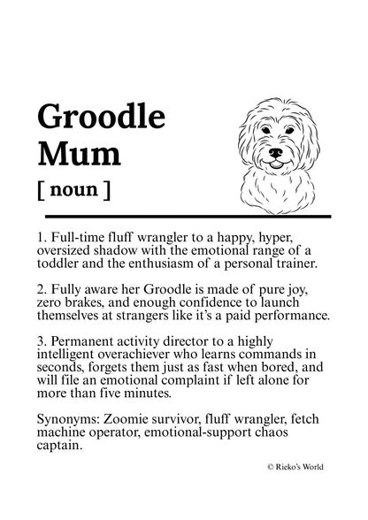 Dog Mum Definition™ Breed Print - A4 Wall Art Gift for Dog Mums Australia