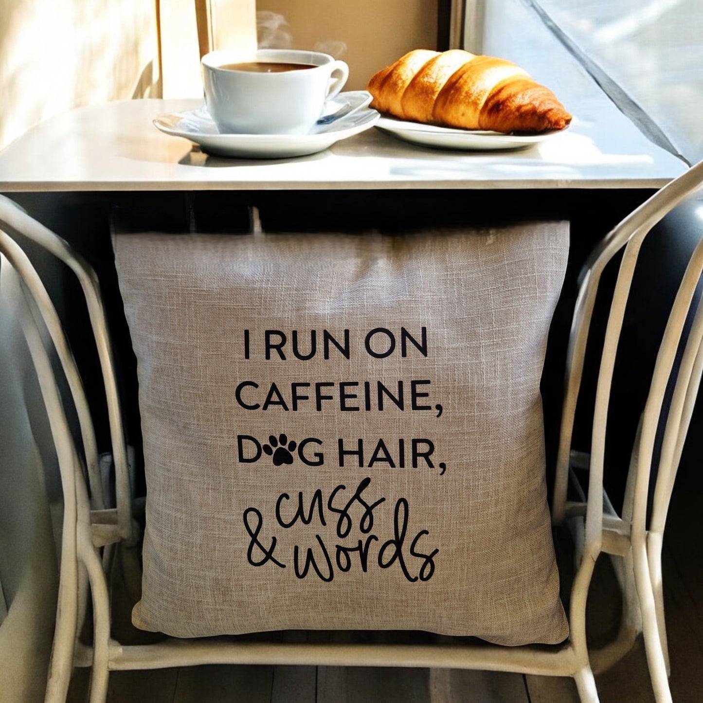 Caffeine & Cuss Words Dog Mum Quote Cushion