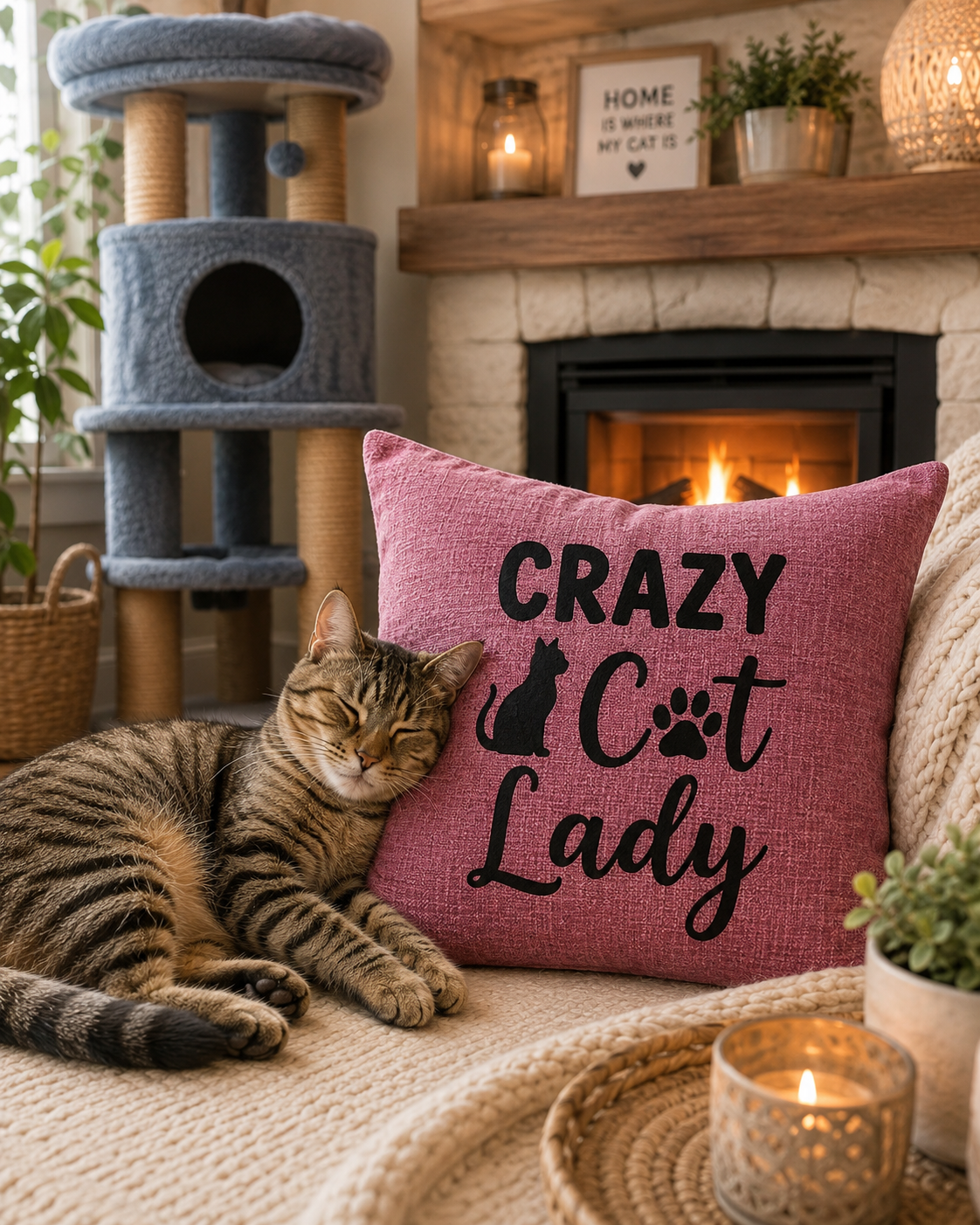 Crazy Cat Lady Quote Cushion Cover