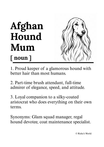 Afghan Hound Dog Mum Definition print, digital download wall art for dog mums Australia | Rieko's World