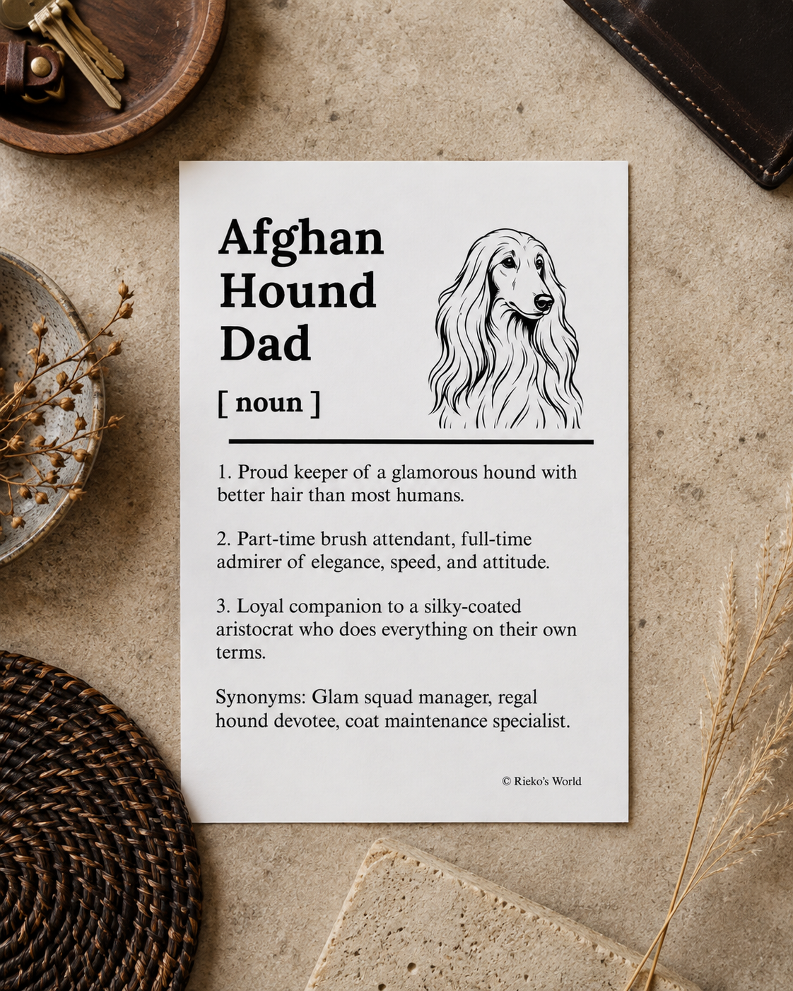 Afghan Hound Dog Dad Dog Mum Definition print, digital download wall art for dog mums and dog dads Australia | Rieko's World