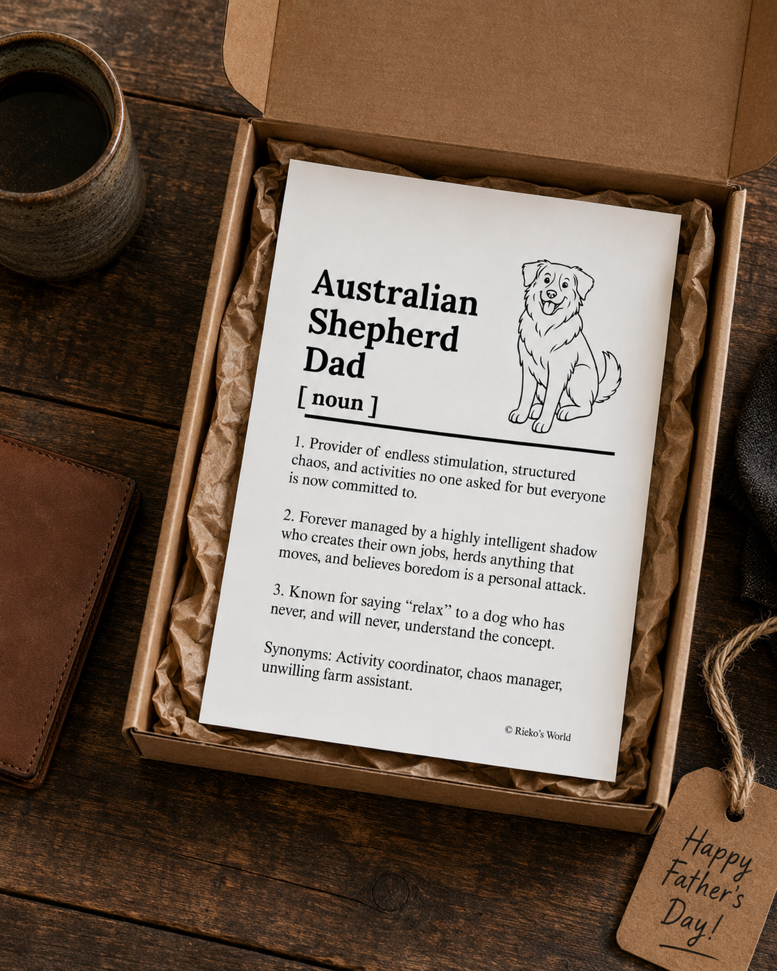 Australian Shepherd Dog Dad Dog Mum Definition print, digital download wall art for dog mums and dog dads Australia | Rieko's World