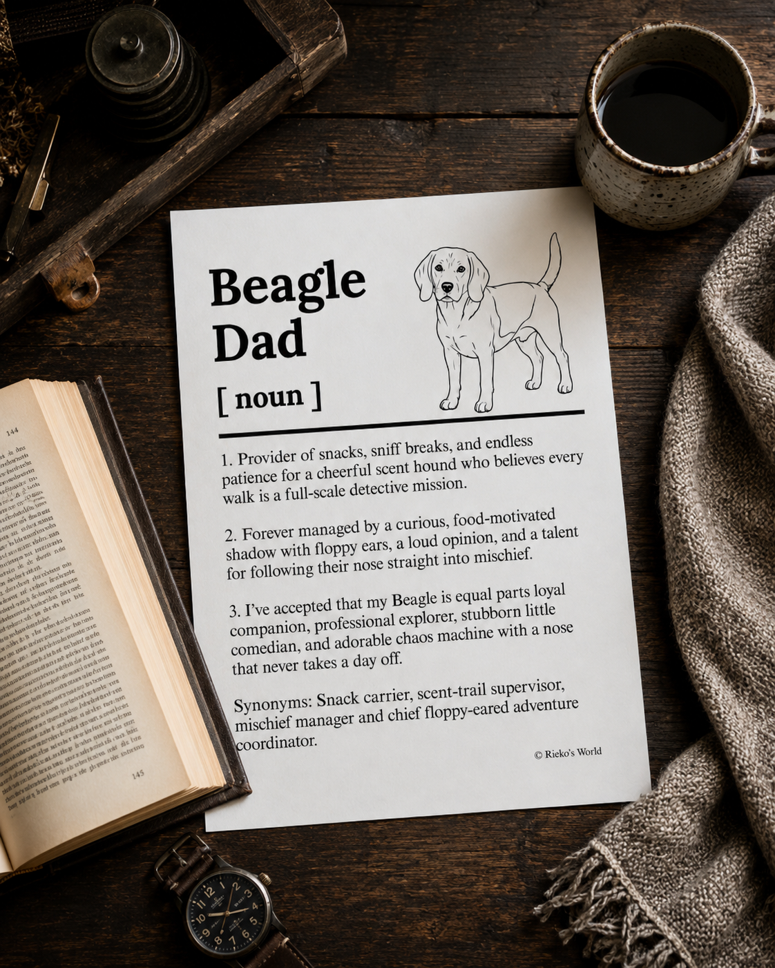 Beagle Dog Dad Dog Mum Definition print, digital download wall art for dog mums and dog dads Australia | Rieko's World