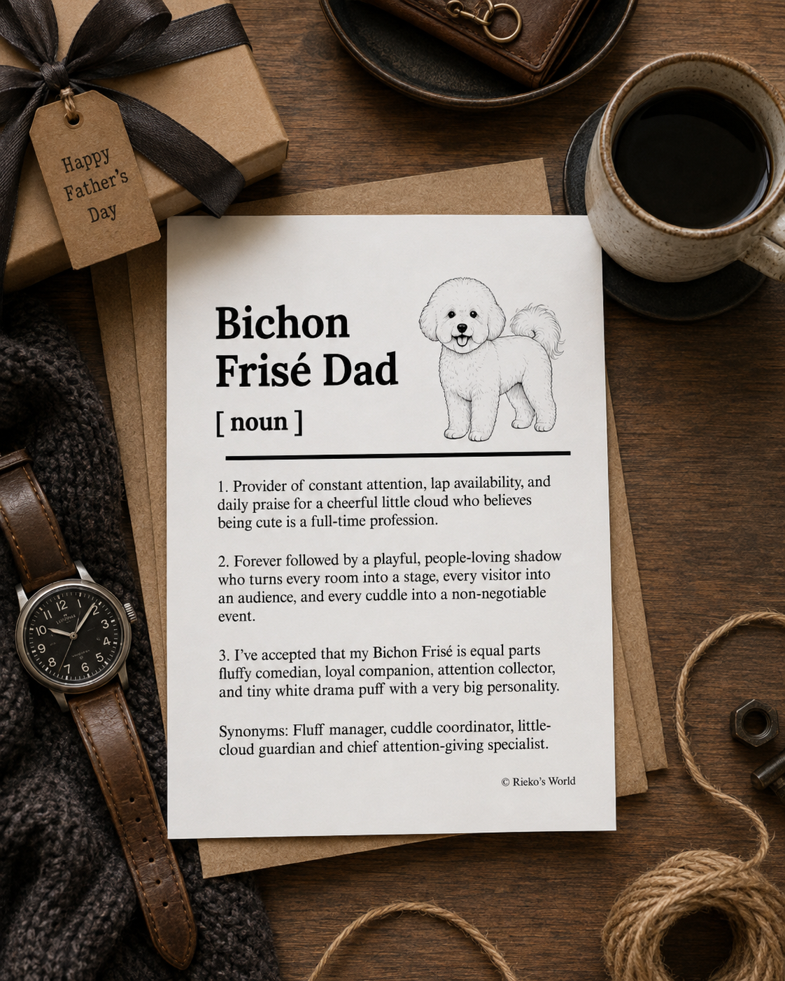 Bichon Frise Dog Dad Dog Mum Definition print, digital download wall art for dog mums and dog dads Australia | Rieko's World