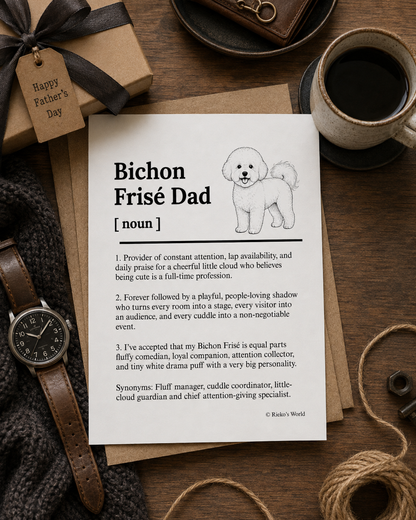 Bichon Frise Dog Dad Dog Mum Definition print, digital download wall art for dog mums and dog dads Australia | Rieko's World