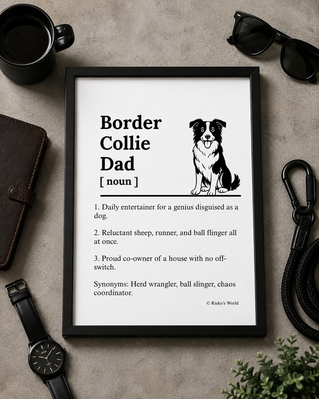 Border Collie Dog Dad Dog Mum Definition print, digital download wall art for dog mums and dog dads Australia | Rieko's World