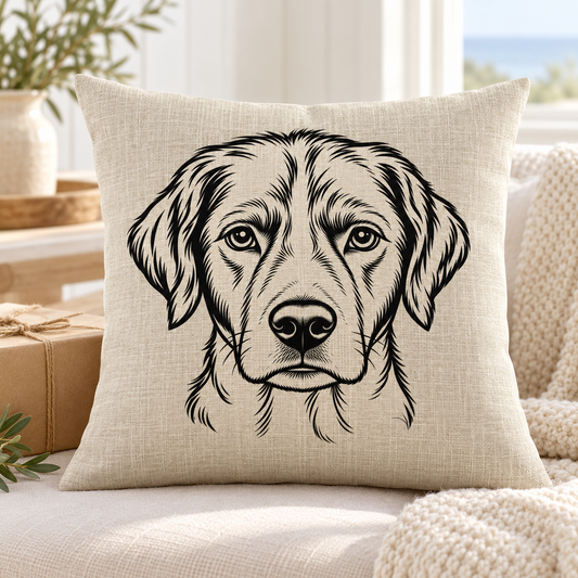 Brittany dog outline on natural linen look cushion