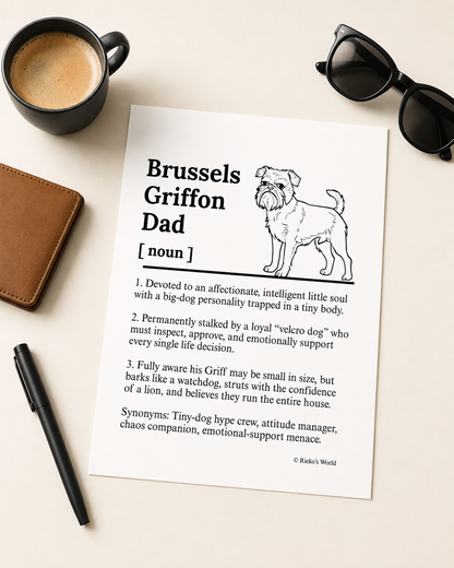 Brussels Griffon Dog Dad Dog Mum Definition print, digital download wall art for dog mums and dog dads Australia | Rieko's World