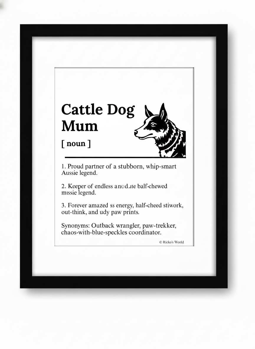 Cattle Dog Mum Definition print, framed wall art gift for dog mums Australia | Rieko's World