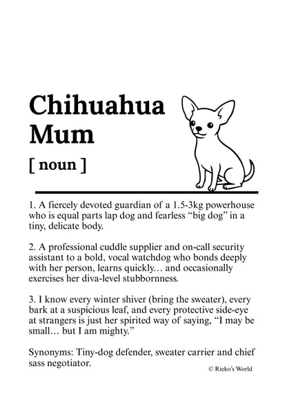 Dog Mum Definition™ Breed Print - A4 Wall Art Gift for Dog Mums Australia