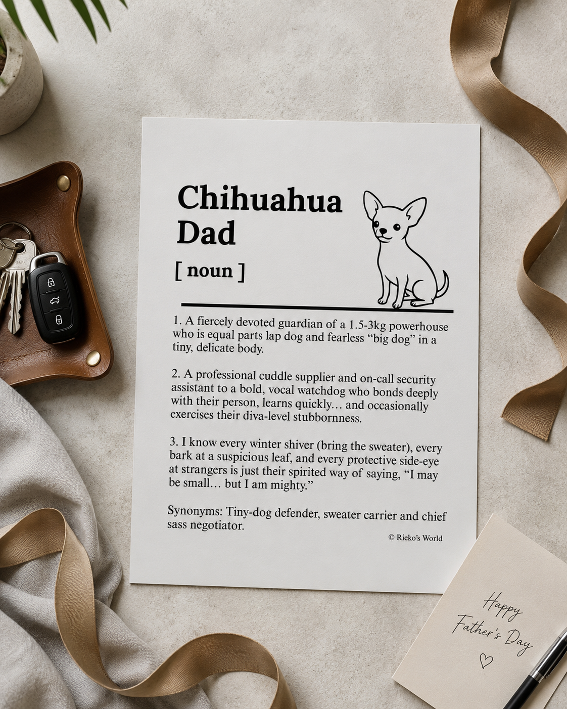 Chihuahua  Dog Dad Dog Mum Definition print, digital download wall art for dog mums and dog dads Australia | Rieko's World 