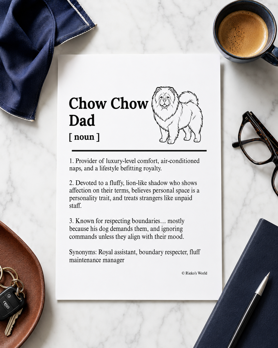 Chow Chow Dog Dad Dog Mum Definition print, digital download wall art for dog mums and dog dads Australia | Rieko's World