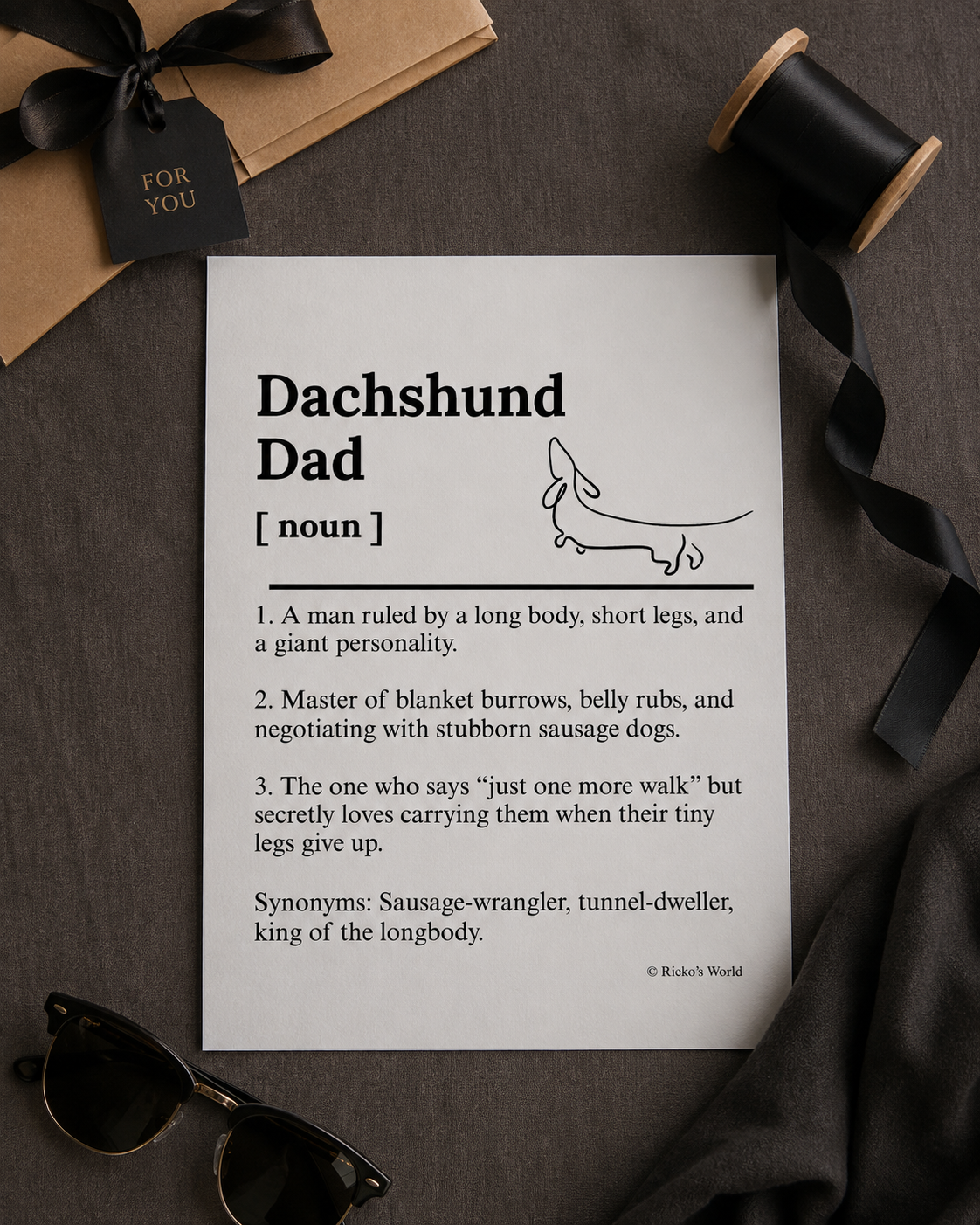 Dachshund Dog Dad Dog Mum Definition print, digital download wall art for dog mums and dog dads Australia | Rieko's World