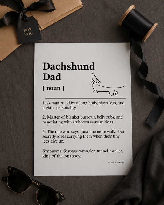 Dachshund Dog Dad Dog Mum Definition print, digital download wall art for dog mums and dog dads Australia | Rieko's World