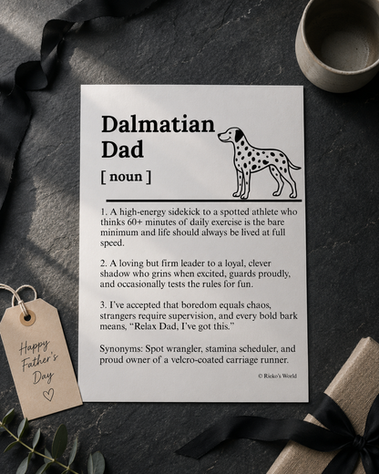 Dalmatian Dog Dad Dog Mum Definition print, digital download wall art for dog mums and dog dads Australia | Rieko's World