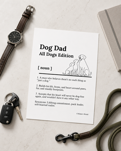 Dog Dad_All Dogs  Dog Dad Dog Mum Definition print, digital download wall art for dog mums and dog dads Australia | Rieko's World
