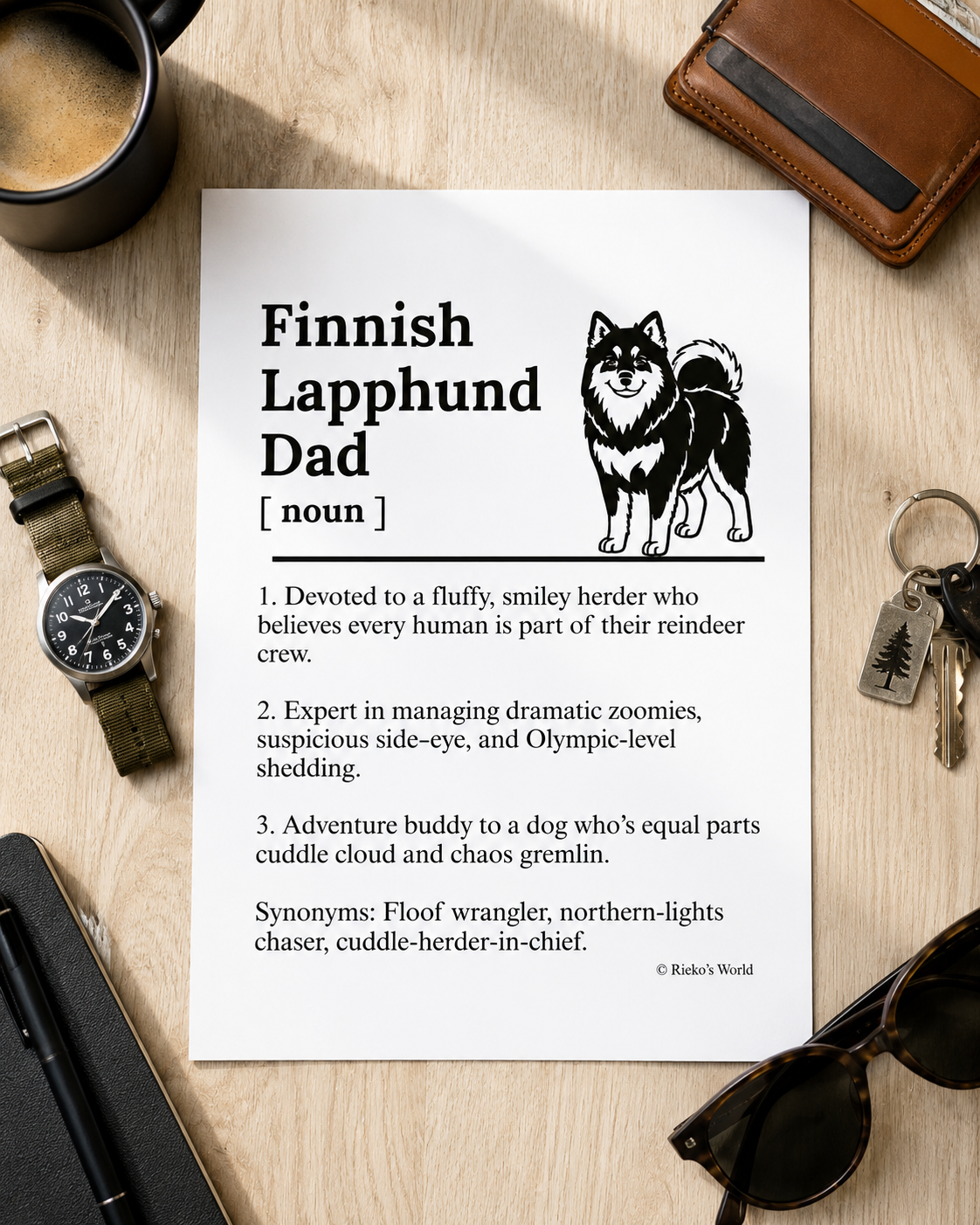 Finnish Lapphund Dog Dad Dog Mum Definition print, digital download wall art for dog mums and dog dads Australia | Rieko's World