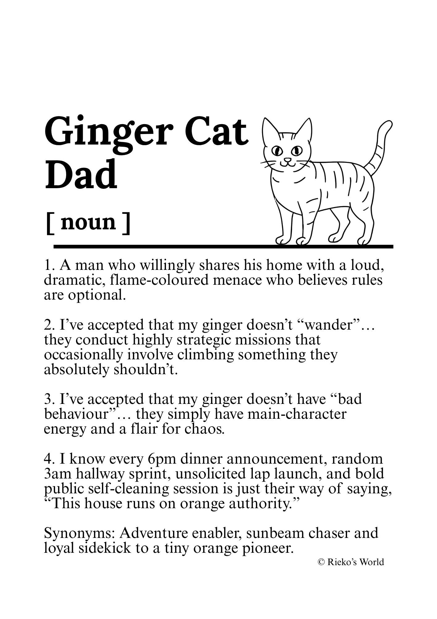 Ginger Cat Dog Dad Dog Mum Definition print, digital download wall art for dog mums and dog dads Australia | Rieko's World