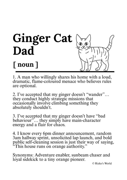 Ginger Cat Dog Dad Dog Mum Definition print, digital download wall art for dog mums and dog dads Australia | Rieko's World