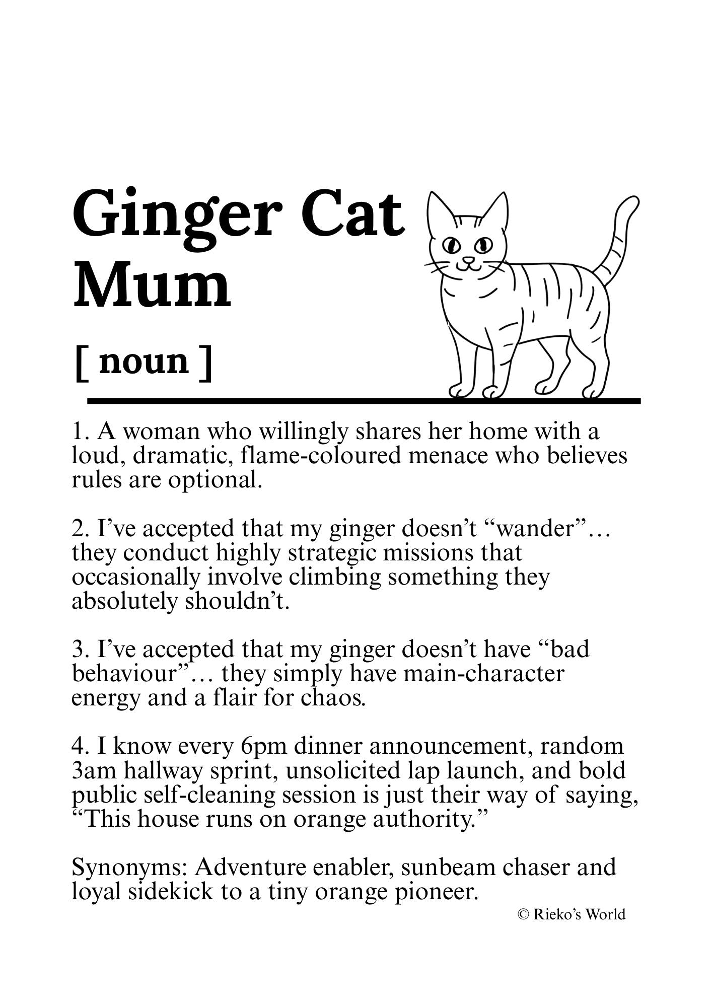 Ginger Cat wall art print featuring an  tabby cat outline