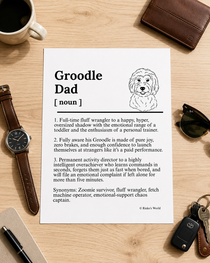 Groodle Dog Dad Dog Mum Definition print, digital download wall art for dog mums and dog dads Australia | Rieko's World