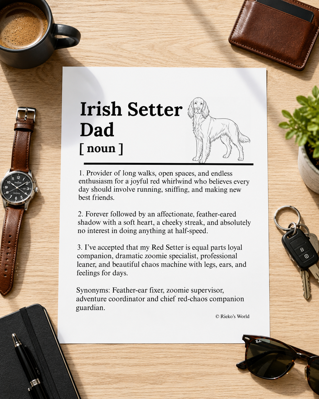 Irish Setter Dog Dad Dog Mum Definition print, digital download wall art for dog mums and dog dads Australia | Rieko's World