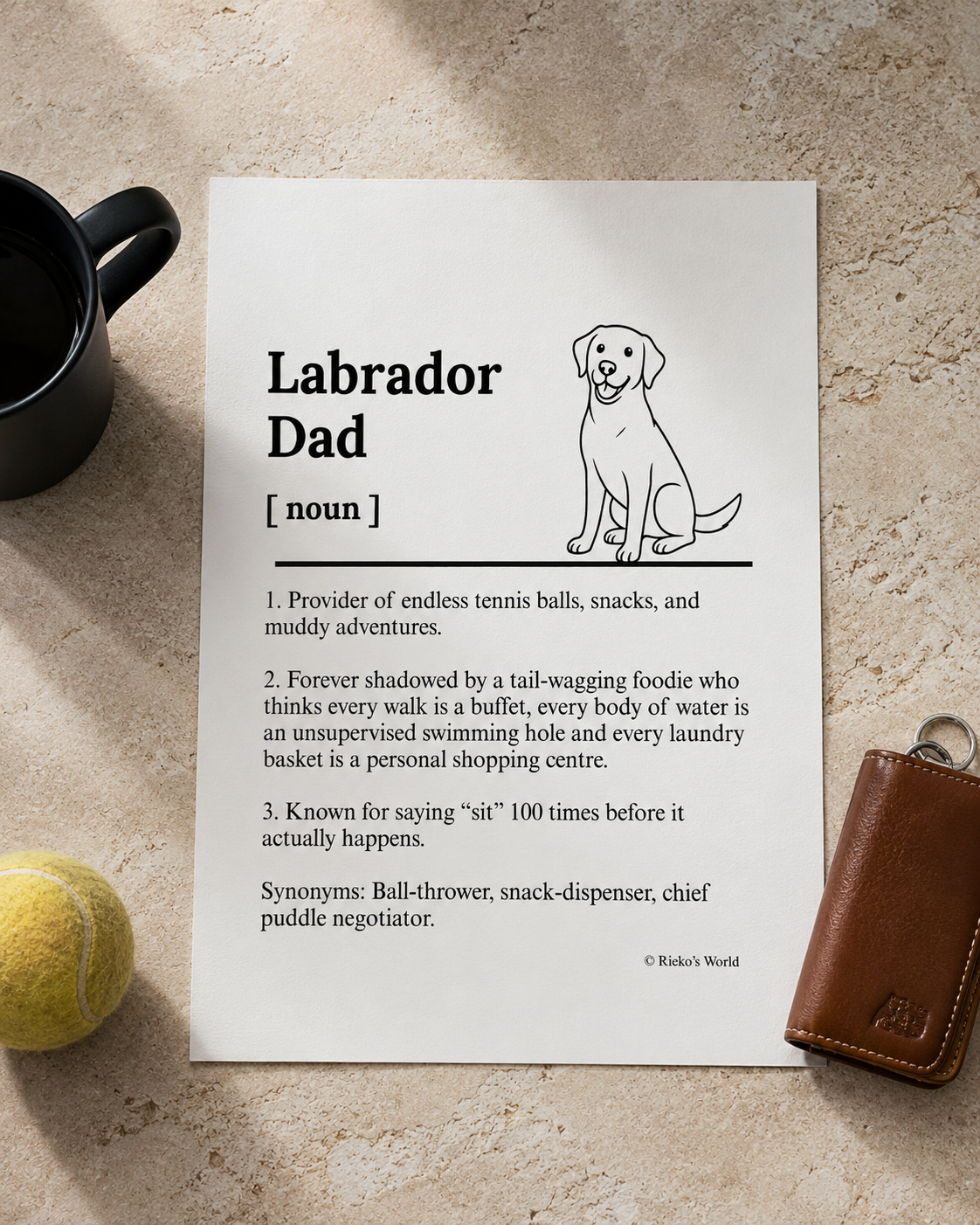 Labrador Dog Dad Dog Mum Definition print, digital download wall art for dog mums and dog dads Australia | Rieko's World