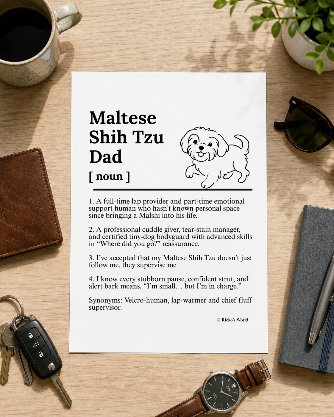 Maltese Shih Tzu Dog Dad Dog Mum Definition print, digital download wall art for dog mums and dog dads Australia | Rieko's World