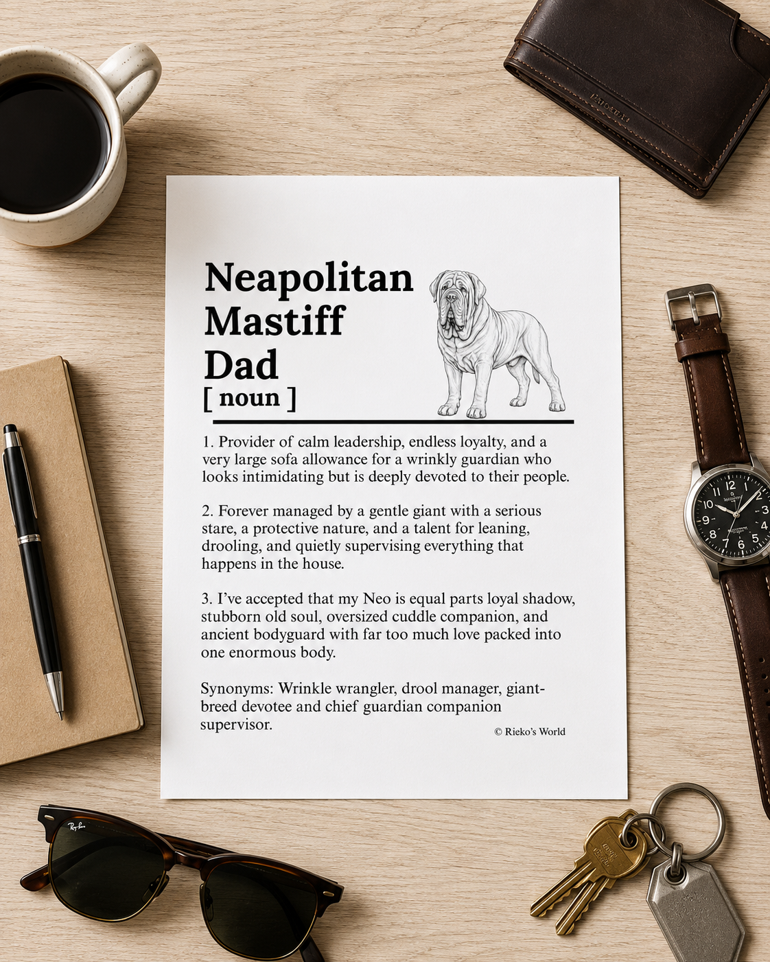 Neapolitan Mastiff Dog Dad Dog Mum Definition print, digital download wall art for dog mums and dog dads Australia | Rieko's World