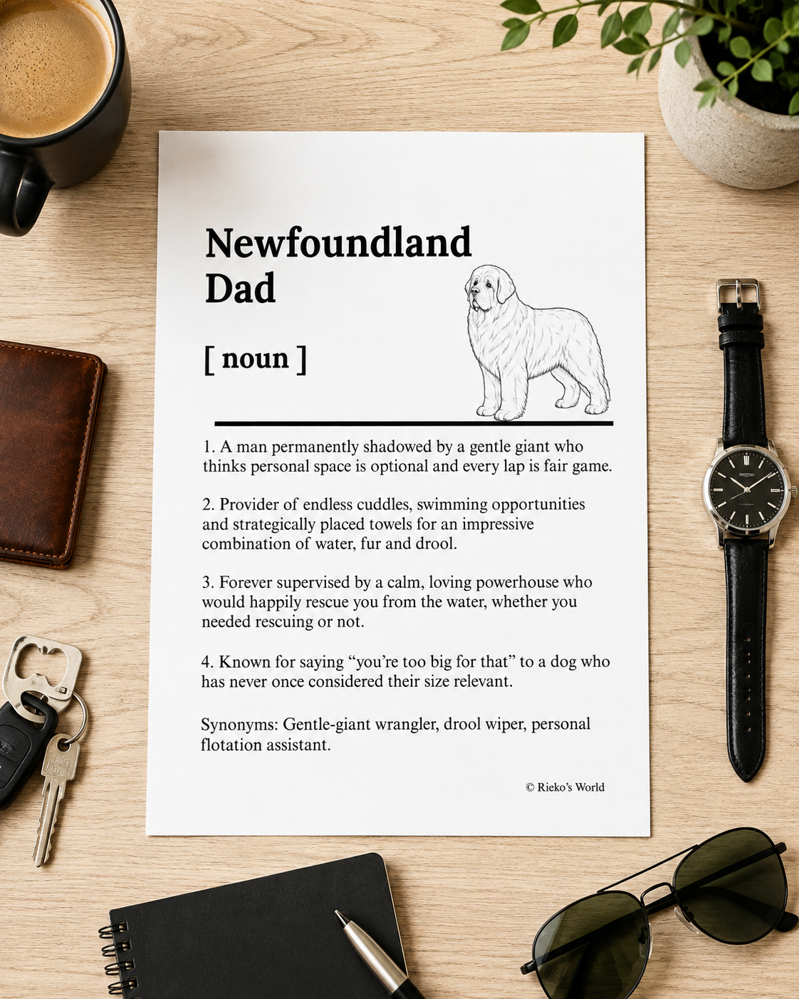 Newfoundland Full body Dog Dad Dog Mum Definition print, digital download wall art for dog mums and dog dads Australia | Rieko's World