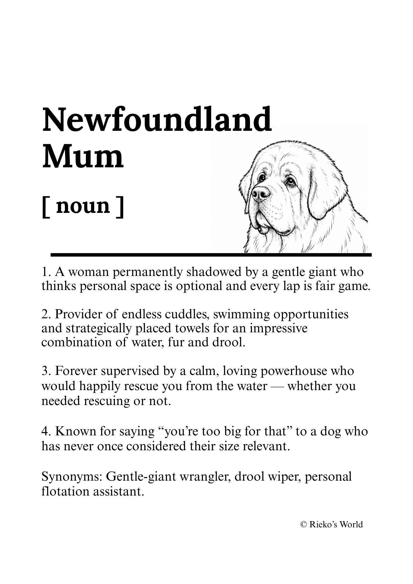 Newfoundland head Dog Mum Definition print, digital download wall art for dog mums Australia | Rieko's World