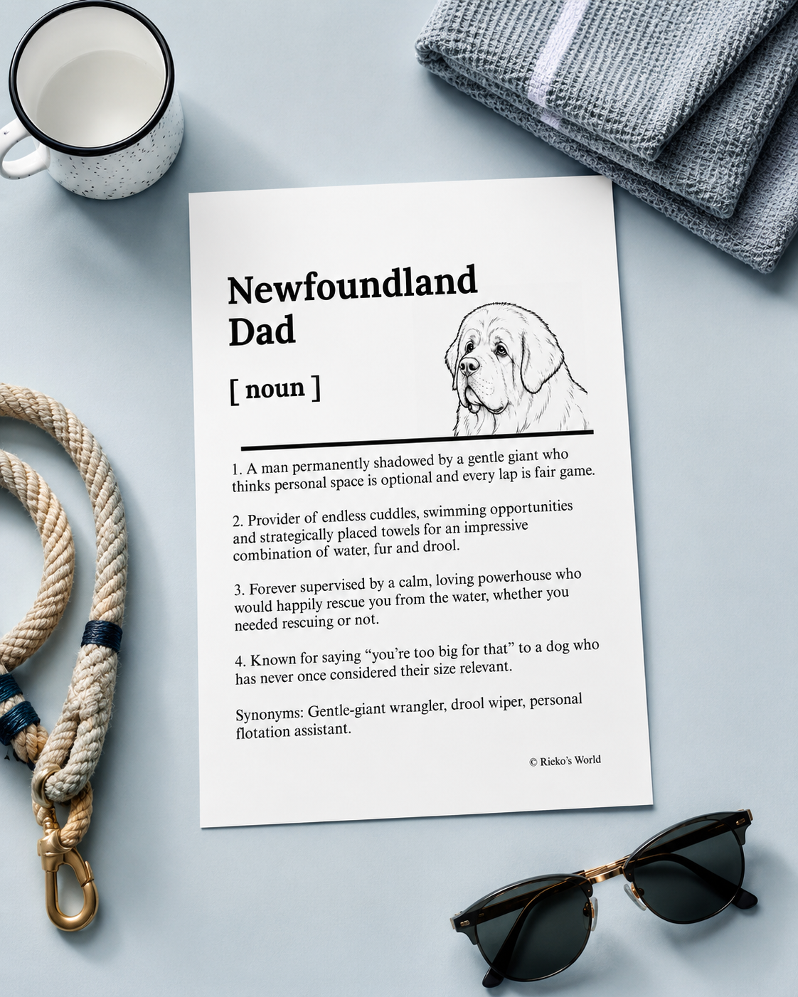 Newfoundland Head Dog Dad Dog Mum Definition print, digital download wall art for dog mums and dog dads Australia | Rieko's World