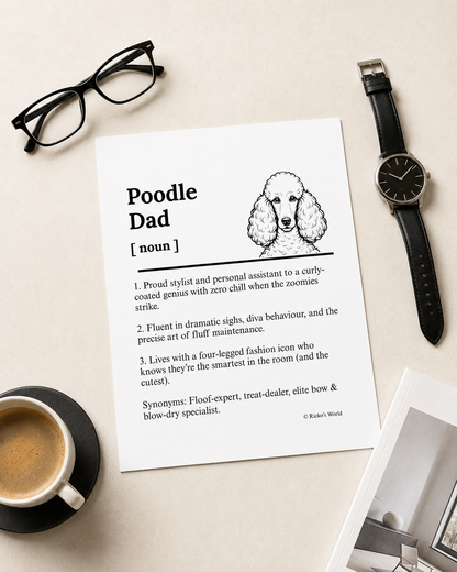 Poodle Dog Dad Dog Mum Definition print, digital download wall art for dog mums and dog dads Australia | Rieko's World