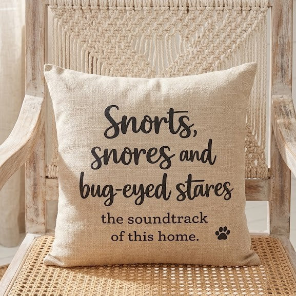 Pug Cushion – Snorts Snores Bug-Eyed Stares - Double Sided Design