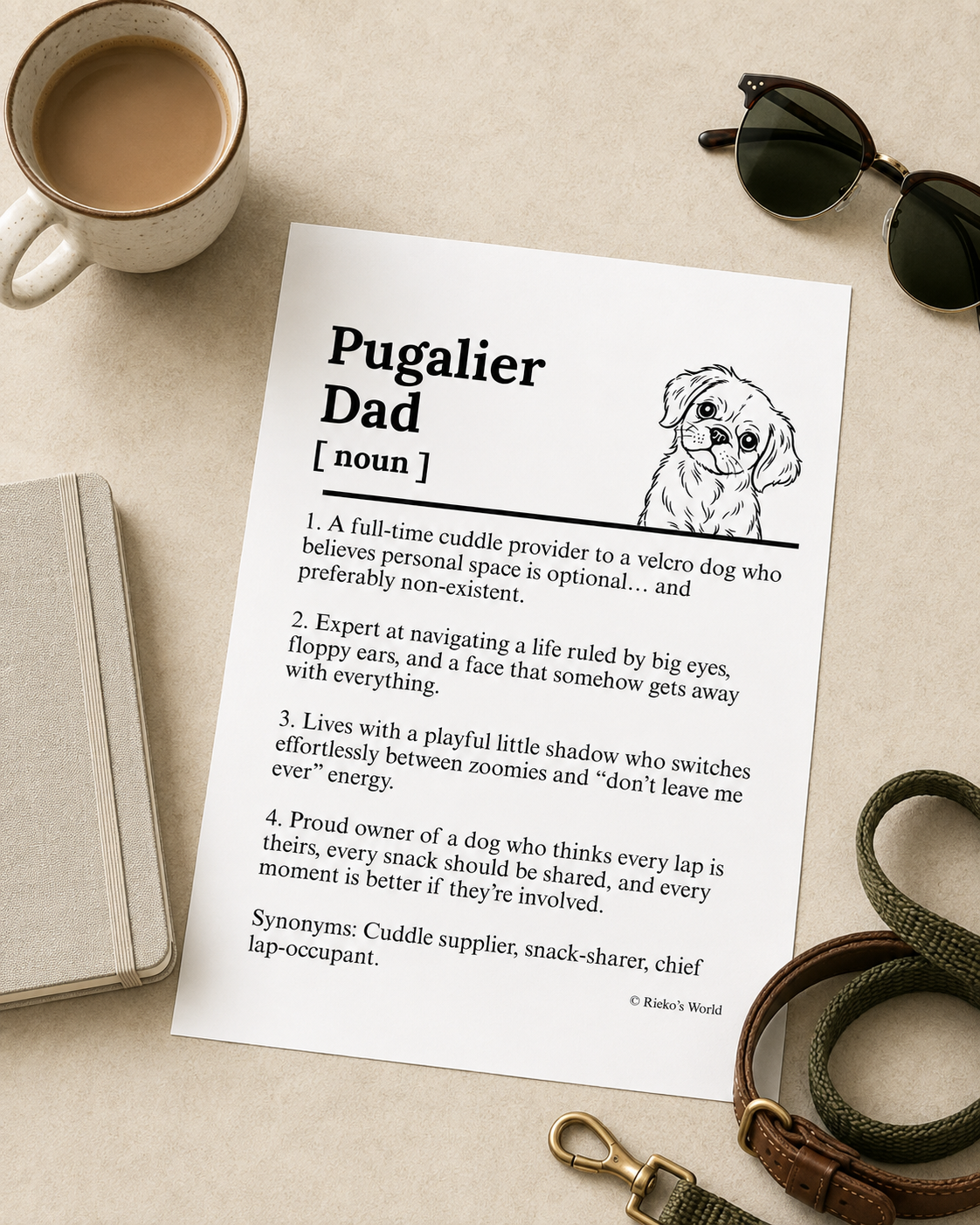 Pugalier Dog Dad Dog Mum Definition print, digital download wall art for dog mums and dog dads Australia | Rieko's World