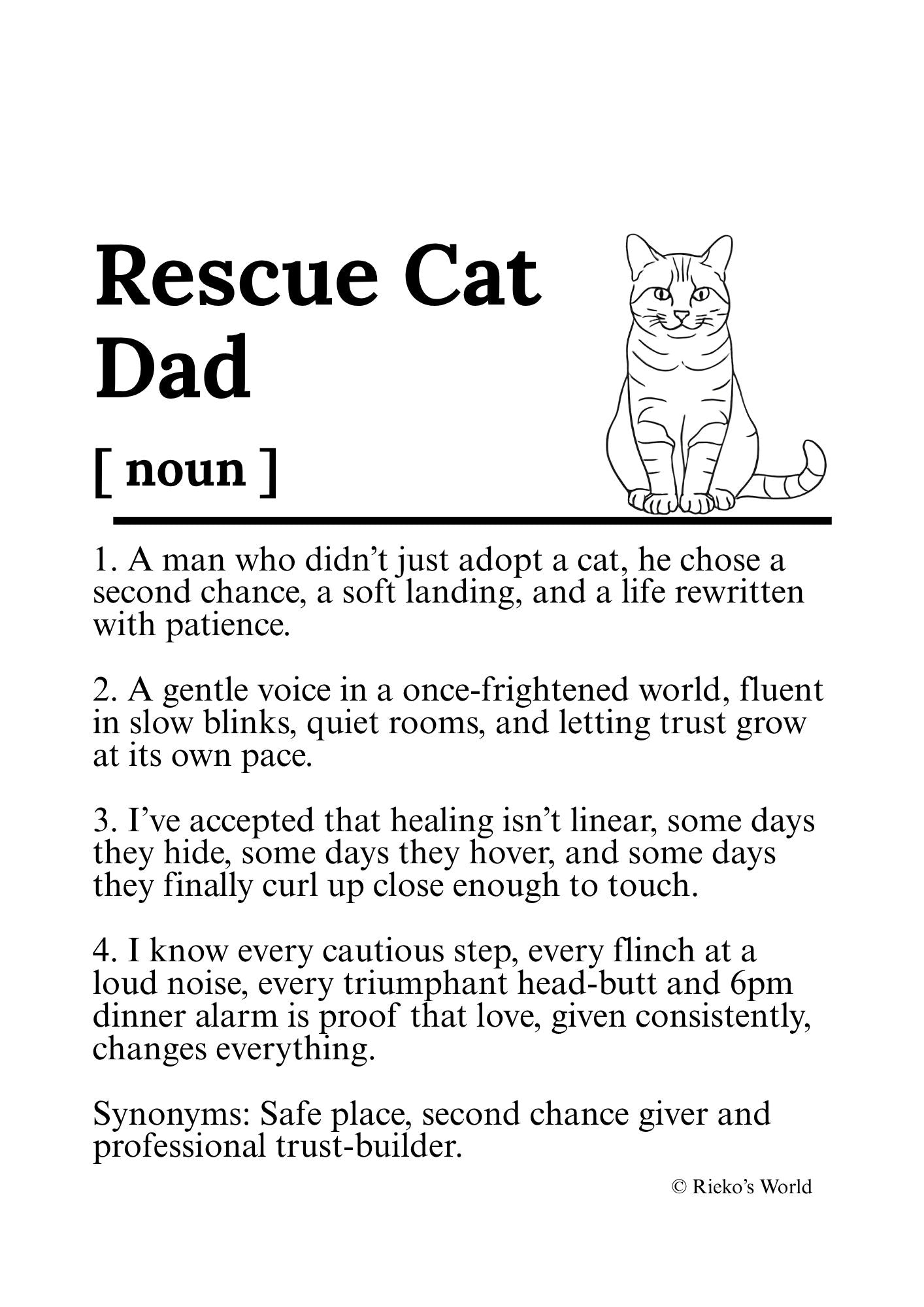 Rescue Cat Dog Dad Dog Mum Definition print, digital download wall art for dog mums and dog dads Australia | Rieko's World