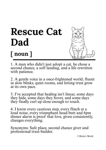 Rescue Cat Dog Dad Dog Mum Definition print, digital download wall art for dog mums and dog dads Australia | Rieko's World