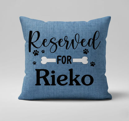 Personalised blue Reserved For dog name cushion  — dog mum gift - custom personalised dog cushion gift Australia by Rieko's World