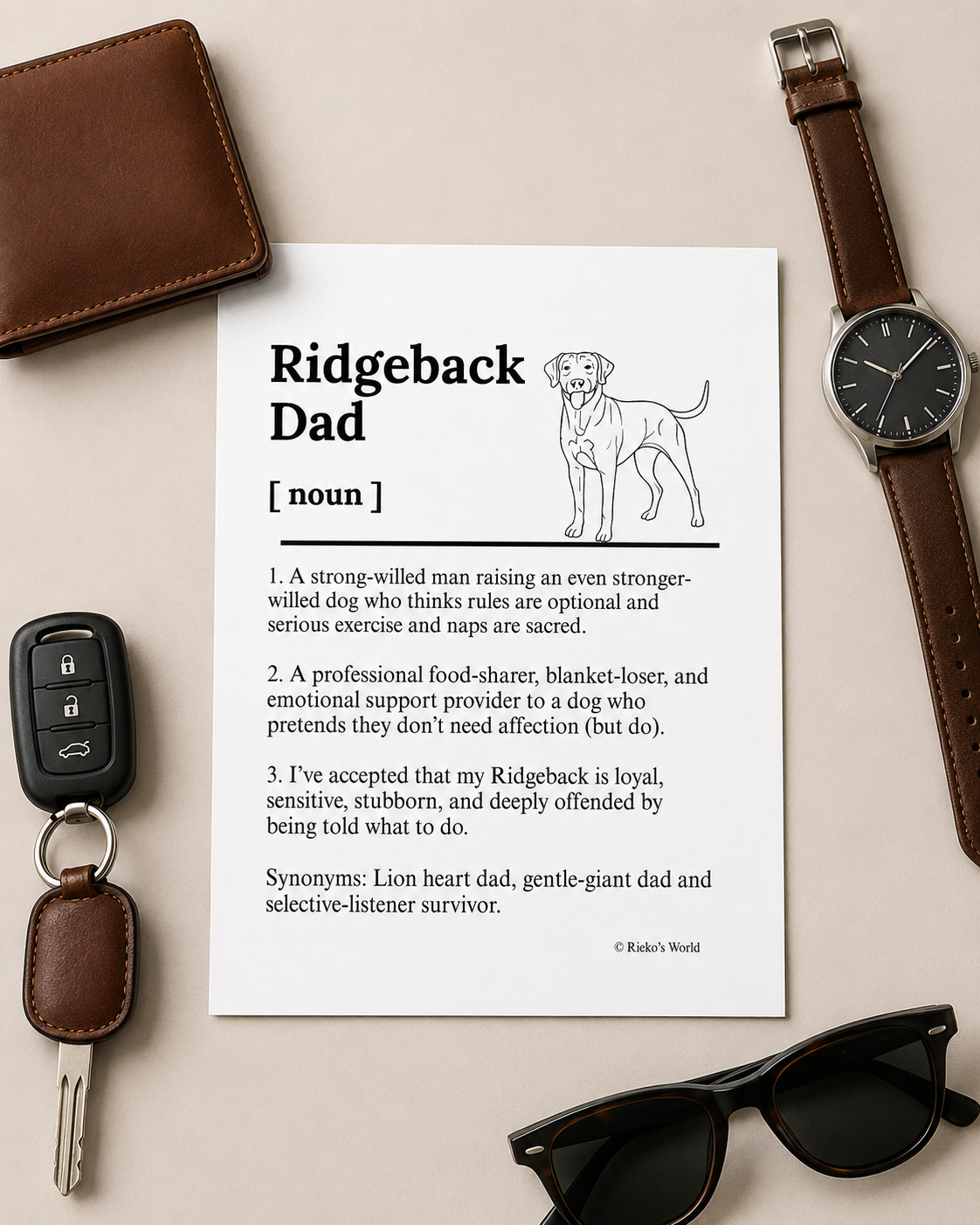 Ridgeback Dog Dad Dog Mum Definition print, digital download wall art for dog mums and dog dads Australia | Rieko's World