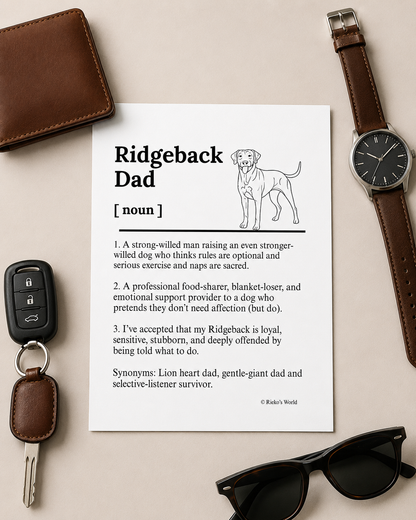 Ridgeback Dog Dad Dog Mum Definition print, digital download wall art for dog mums and dog dads Australia | Rieko's World