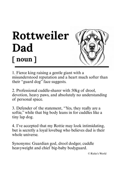 Rottweiler Dad Dog Mum Definition print, digital download wall art for dog mums Australia | Rieko's World