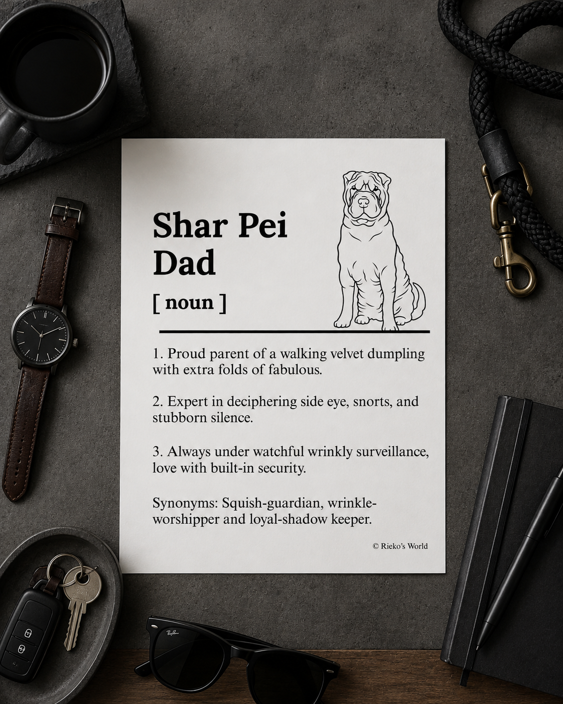 Shar Pei Dog Dad Dog Mum Definition print, digital download wall art for dog mums and dog dads Australia | Rieko's World