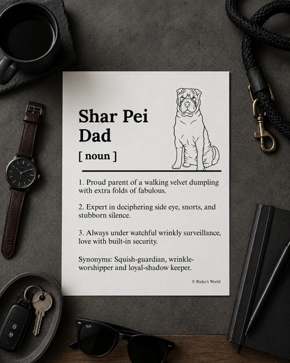 Shar Pei Dog Dad Dog Mum Definition print, digital download wall art for dog mums and dog dads Australia | Rieko's World