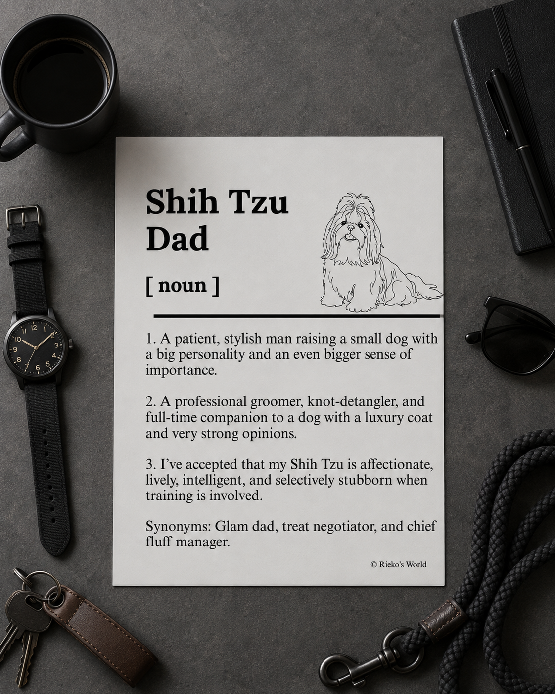 Shih Tzu Dog Dad Dog Mum Definition print, digital download wall art for dog mums and dog dads Australia | Rieko's World
