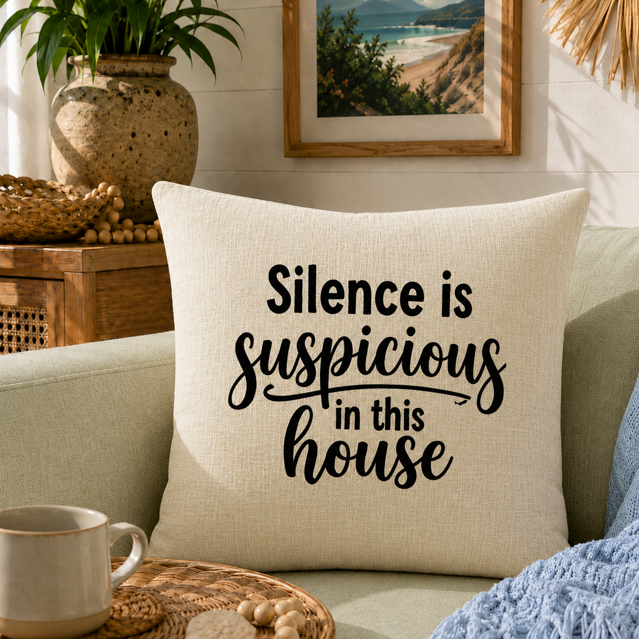 Silence is Suspicious in this House Cushion