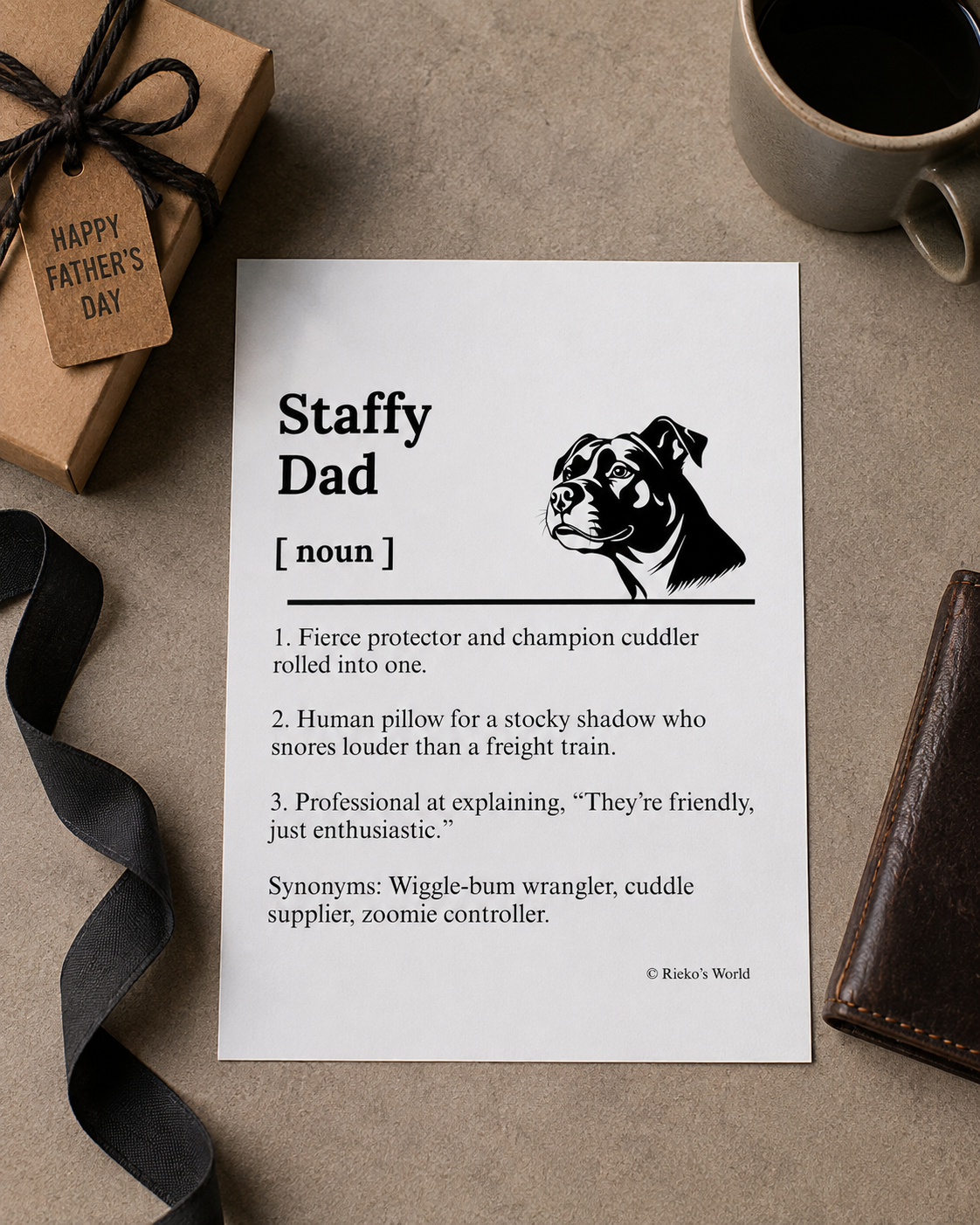 Staffy Dog Dad Dog Mum Definition print, digital download wall art for dog mums and dog dads Australia | Rieko's World