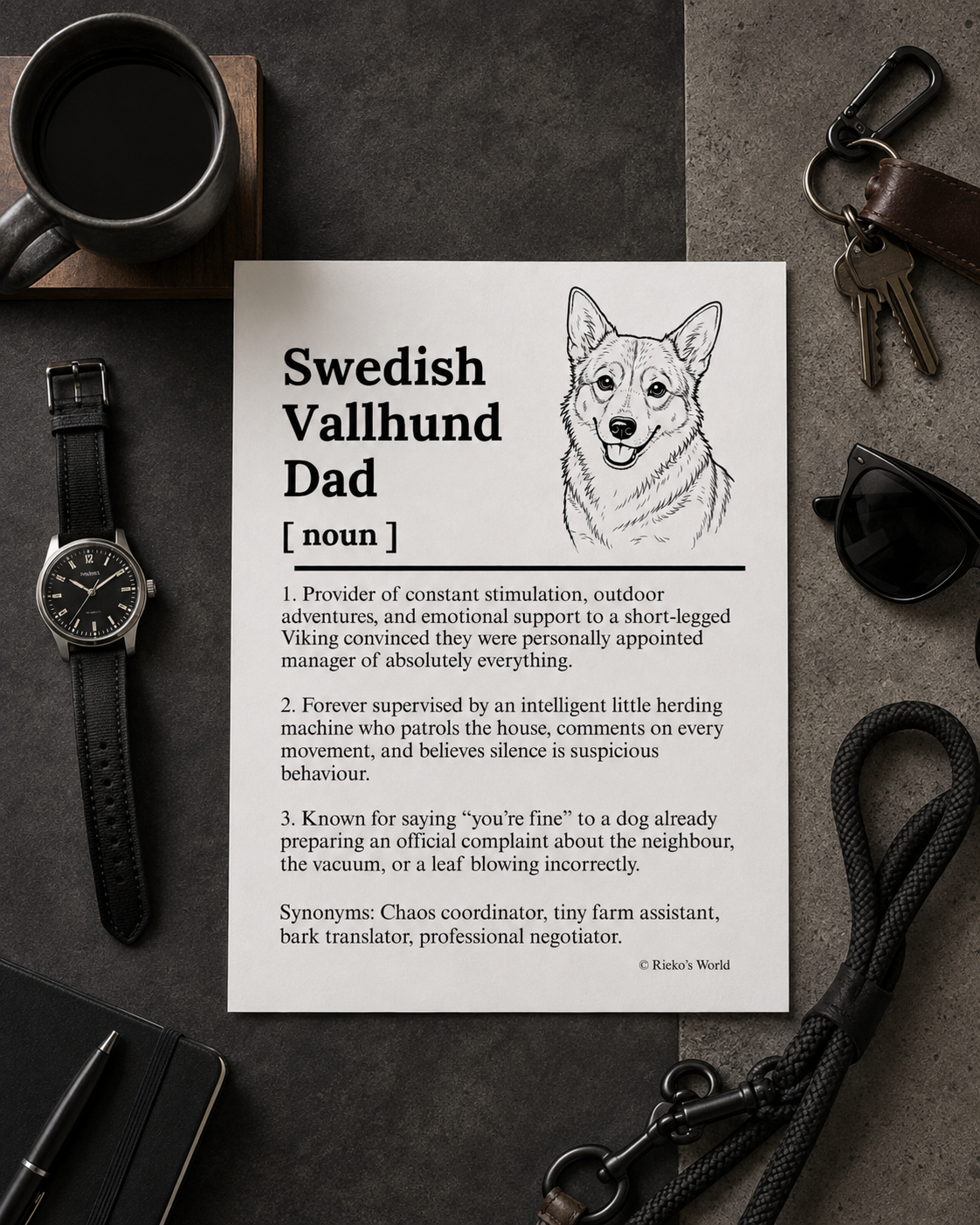 Swedish Vallhund Dog Dad Dog Mum Definition print, digital download wall art for dog mums and dog dads Australia | Rieko's World