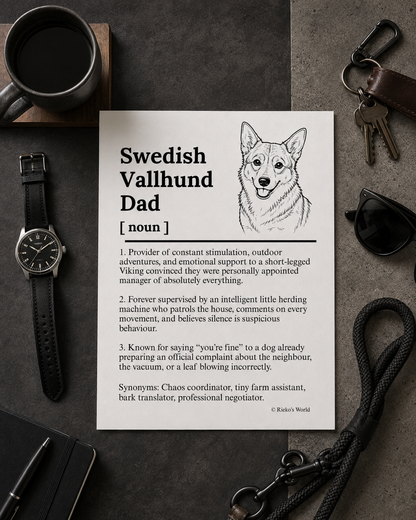 Swedish Vallhund Dog Dad Dog Mum Definition print, digital download wall art for dog mums and dog dads Australia | Rieko's World
