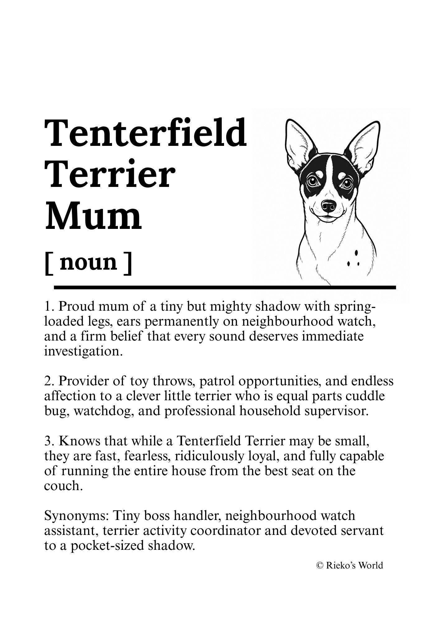 Tenterfield Terrier Dog Mum Definition print, digital download wall art for dog mums Australia | Rieko's World